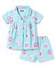 Babyhug Cotton Knit Half Sleeves Shirt & Shorts Co-ord Night Suit with Floral Print - Blue