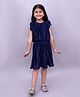 Lil' Drama Woven Frill Sleeves Stones Embellished Pleated Top & Skirt Set - Navy Blue