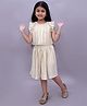 Lil' Drama Woven Frill Sleeves Stones Embellished Pleated Top & Skirt Set - Cream