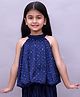 Lil' Drama Woven Sleeveless Abstract Printed Halter Neck Top - Navy Blue