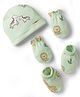 Babyhug 100% Cotton Interlock Knit Animal Printed Cap Mittens & Booties Set Light Green - Diameter 10 cm