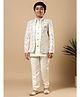 BT DEZINES Satin Woven Solid Sherwani & Pants With Sequins Embellished Leaf Embroidered Jacket - Ivory