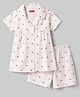 Babyhug Cotton Knit Half Sleeves Co-Ord Top & Shorts Night-Suit With Heart Print - Peach