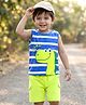 Babyhug Single Jersey Knit Sleeveless Striped Tank T-Shirt & Shorts Set with Dino Print - Blue & Green