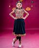 Banjara India Woven Rayon Sleeveless Kutch Work Embroidered Dhoti Kurti Costume Set - Black