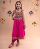 Banjara India Rayon Sleeveless Kutch Work Embroidered Dhoti Kurti Costume Set - Pink