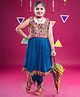 Banjara India Rayon Sleeveless Kutch Work Embroidered Dhoti Kurti Costume Set - Teal