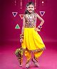Banjara India Rayon Sleeveless Kutch Work Embroidered Dhoti Kurti Costume Set - Yellow