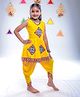 Banjara India Rayon Sleeveless Kutch Work Embroidered Dhoti Kurti Costume Set - Yellow