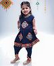 Banjara India Rayon Sleeveless Kutch Work Embroidered Dhoti Kurti Costume Set - Navy Blue
