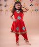 Banjara India Rayon Sleeveless Kutch Work Embroidered Dhoti Kurti Costume Set - Red