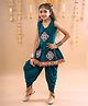 Banjara India Rayon Sleeveless Kutch Work Embroidered Dhoti Kurti Costume Set - Teal