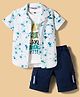 Dapper Dudes Knit Half Sleeves Tie & Dye Shirt With Typographic Tee & Shorts Set - Blue