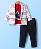 Dapper Dudes Kniw Full Sleeves Striped Blazer With Typographic Tee & Trouser Set - White