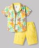 Dapper Dudes Knit Half Sleeves Floral Printed Shirt & Shorts Set with Inner Tee - Yellow