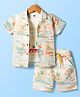 Dapper Dudes Knit Half Sleeves Beach Theme Printed Co-ords Shirt & Shorts Set with Inner Tee - Yellow