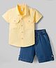 Dapper Dudes Knit Half Sleeves Striped Shirt With Shorts Set - Yellow