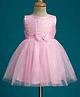 Babyhug Mesh Woven Sleeveless Fit & Flare Party Dress with Bow & Sequin Detailing - Light Pink
