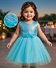 Babyhug Mesh Woven Sleeveless Fit & Flared Shimmered Party Dress with Floral Corsage & Sequin Detailing - Light Blue