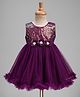 Babyhug Mesh Woven Sleeveless Party Dress With Sequin Detailing & Floral Corsage - Wine