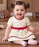 Babyoye 100% Cotton Knit Half Sleeves Floral Printed Frock With Bloomer With Bow Applique - White