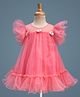 Babyhug Mesh Woven Sleeveless A-Line Party Dress With Floral Applique - Pink