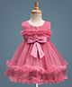Babyhug Mesh Woven Sleeveless Fit & Flare Party Dress With Bow Applique - Pink