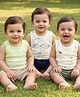 Kookie Kids Single Jersey Knit Sleeveless Animal Printed Vest Pack of 3 -Light Green & Crem
