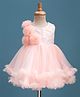 Babyhug Mesh Woven Fit & Flare Party Dress With Sequin Detailing & Corsage - Peach