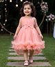 Babyhug Mesh Woven Sleeveless Party Dress With Sequin Detailing & Bow Applique - Peach