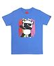 CHILINS Cotton Knit Half Sleeves Panda Printed Tee - Aqua Blue