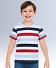CHILINS Cotton Knit Half Sleeves Striped Tee - White