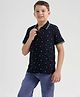 CHILINS Cotton Knit Half Sleeves Boat Printed Polo Tee - Navy Blue