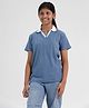 CHILINS Cotton Knit Half Sleeves Solid Polo Tee - Blue
