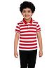 CHILINS Cotton Knit Half Sleeves Striped Polo Tee - White & Red