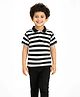 CHILINS Cotton Knit Half Sleeves Striped Tee - White & Black