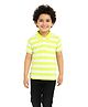 CHILINS Cotton Knit Half Sleeves Striped Tee - White & Yellow