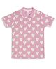 CHILINS Cotton Knit Half Sleeves Hearts Printed Polo Tee - Baby Pink