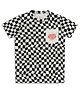 CHILINS Cotton Knit Half Sleeves Distorted Checked Tee - White Black