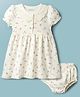 Babyoye Cotton Knit Frocks With Bloomer/Short All Over Print Half Sleeves White 3-6 Months