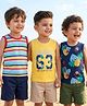 Babyhug Cotton Knit Sleeveless Tank T-Shirts with Tropical Theme Print & Stripes Pack of 3 - Multicolor