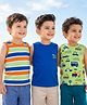 Babyhug Cotton Knit Sleeveless Tank T-Shirts with Vehicle Print & Stripes Pack of 3 - Multicolor