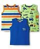 Babyhug Cotton Knit Sleeveless Tank T-Shirts with Vehicle Print & Stripes Pack of 3 - Multicolor