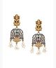 Yellow Chimes Oxidised Earrings for Women | Traditional Silver Oxidised Earrings Dual Tone Temple Earrings | Pearl Hanging Oxidized Earrings | Birthday Anniversary Gift for Women Wife