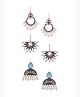 Yellow Chimes Silver Oxidised Earrings for Women & Girls | Traditional Silver Oxidized Drop Earrings Combo of 3 Pairs Monalisa Stone Studded Earrings | Birthday Anniversary Gift for Wife Women