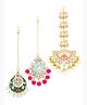 Yellow Chimes Maang Tikka for Women Traditional Gold Plated Combo of 3 Pcs Multicolor Kundan Ethnic MaangTika for Women and Girls.
