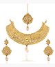 Yellow Chimes Gold Plated Traditional Flower Designer Studded Pearl Choker Necklace, Earring & Maang Tikka Set Necklace Set Necklace Jewellery Set for Women & Girls
