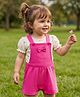 Babyoye 100% Cotton Knit With Eco Jiva Finish Half Sleeves Floral Printed Tee & Dungaree with Bow Applique - Multicolor