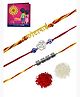 Yellow Chimes Combo of 3 Pcs Handmade Dori Worked Silver Toned OM Bada Bhai and Celtic Design Rakhi for Brother with Roli & Chawal, Red, Silver, Medium (YCTJRK-18BHAY-SL) fgs