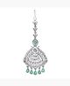 Classic AD,American Diamond Studded White Rhodium Plated Green Crystal Design Maang Tikka , Medium fgs..fg